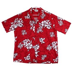 Pacific Legend Apparel Red Hibiscus Floral Hawaiian Shirt Men's‎ XL